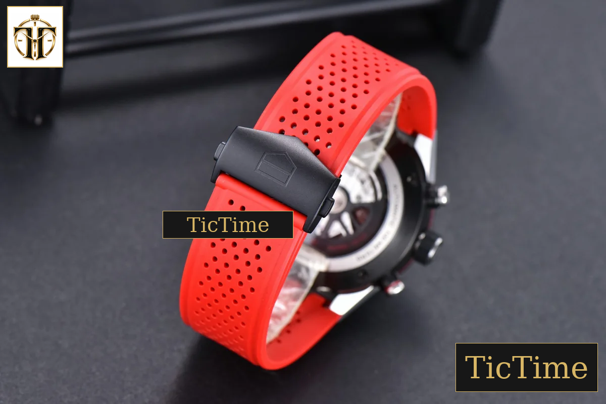 Calibre Heuer 01 Chrono 45mm XF Skeleton Dial Red Hand Red Rubber Strap A1887 — foto 25