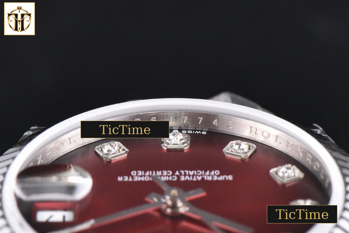 DateJust 904L Fluted Bezel 31mm GMF Red Dial Diamond Marker SS President Bracelet A2824 — foto 15