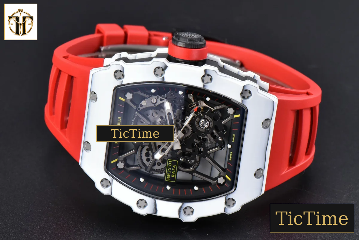 RM035-02 42mm T+F White Forged Carbon Black Skeleton Dial Red Crown Red Rubber Strap RMUL2 — foto 14