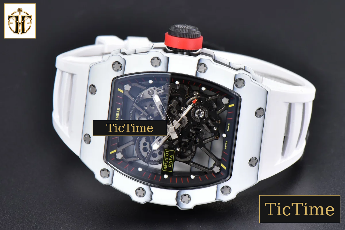 RM035-02 42mm T+F White Forged Carbon Skeleton Dial Red Crown White Rubber Strap RMUL2 — foto 14