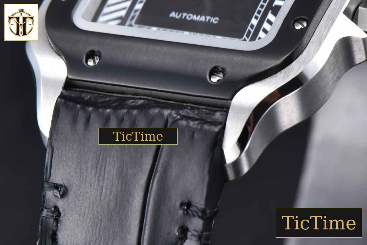 Santos de Cartier Medium 35mm AF SS Black Dial Black Bezel Black Leather Strap Miyota 9015 — foto 8
