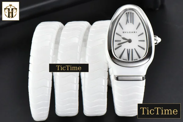 Foto frontal — Serpenti Spiga 35mm BVF SS Polycyclic White Ceramic White Dial Quartz