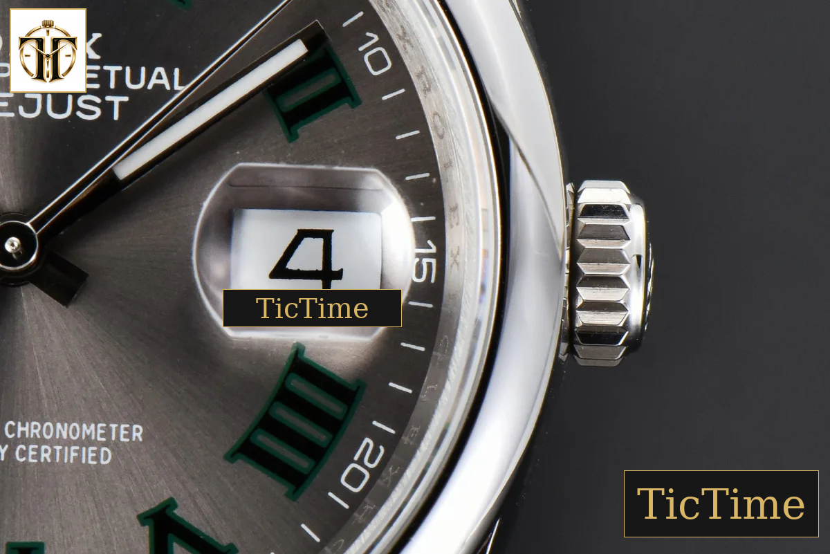 DateJust Smooth Wimbledon 36mm BPF Gray Dial Green Roma Marker Oyster Bracelet A2824 — foto 9