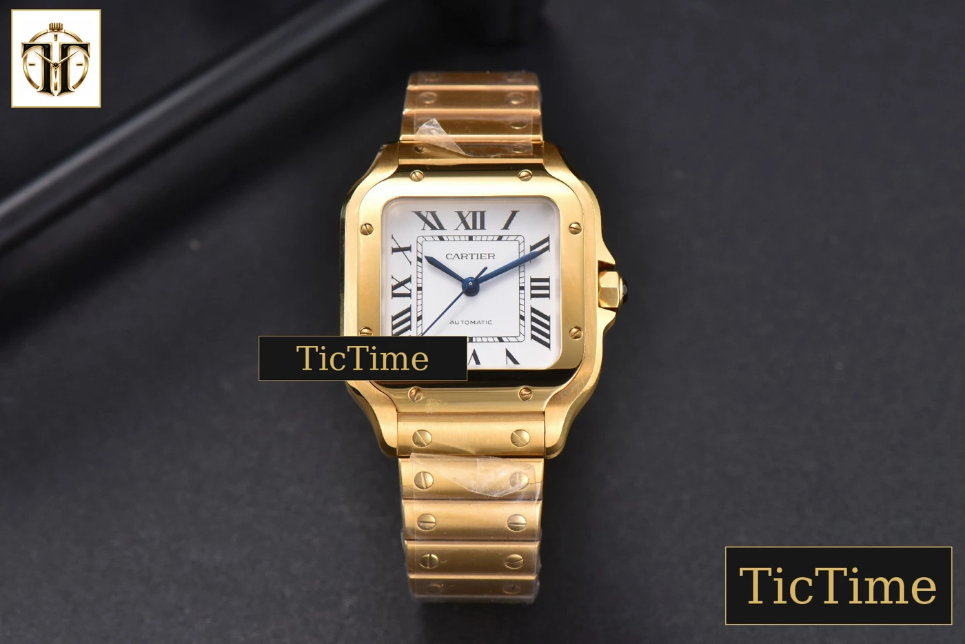 Vista frontal — Santos de Cartier Medium 35mm BVF YG White Dial YG Bracelet Miyota 9039