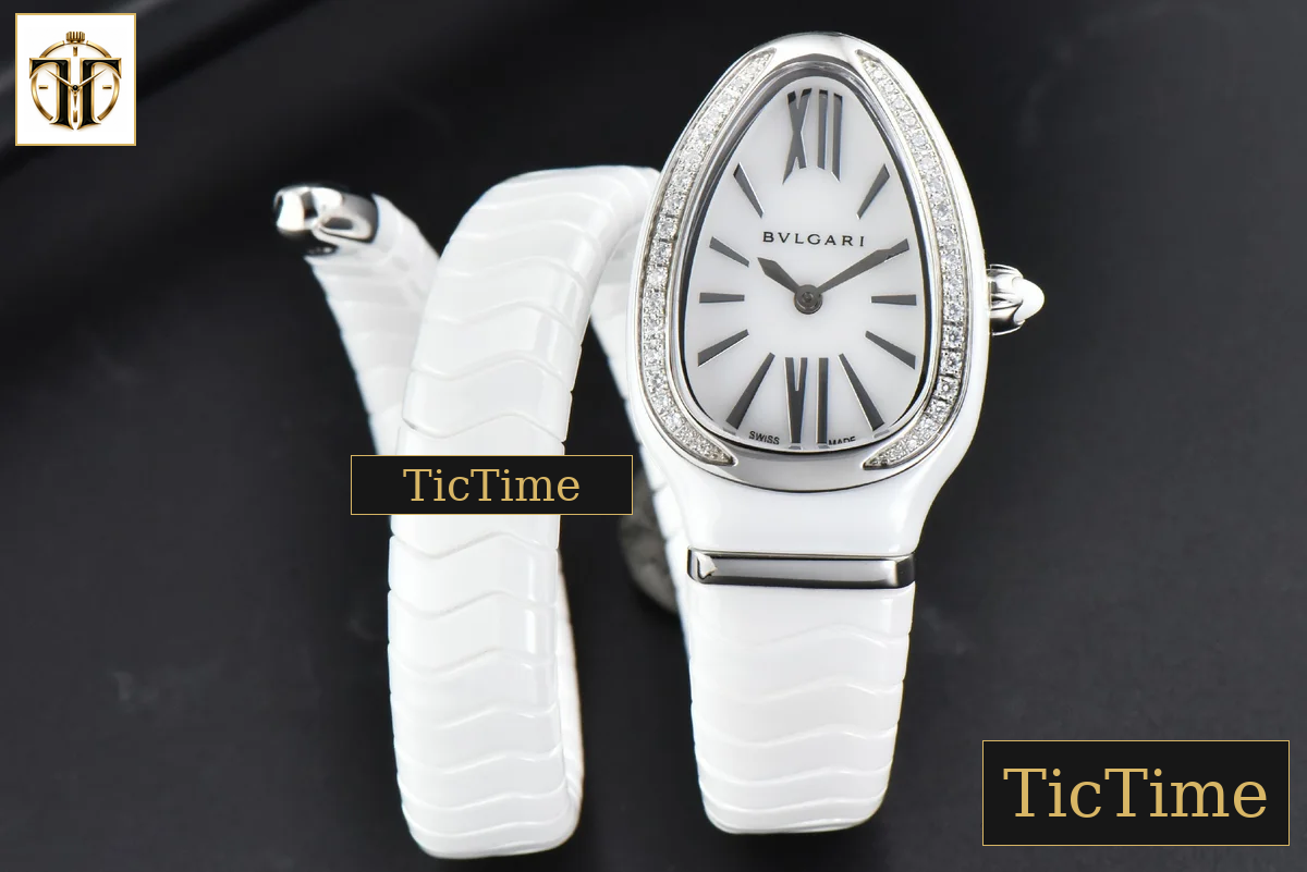 Serpenti Spiga 35mm BVF SS White Ceramic White Dial Diamond Bezel Quartz — foto 2