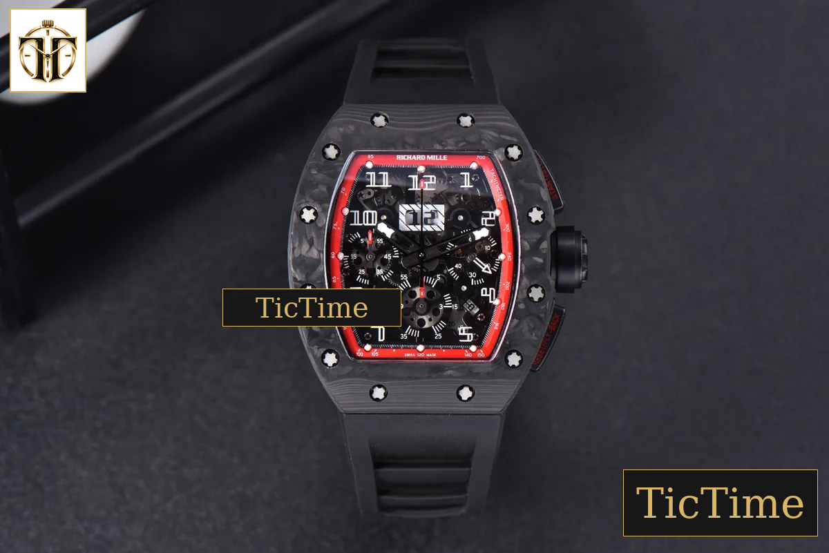 NTPT Chrono RM011 KVF Red Skeleton Dial Black Crown Black Rubber Strap V2 A7750 — foto 3