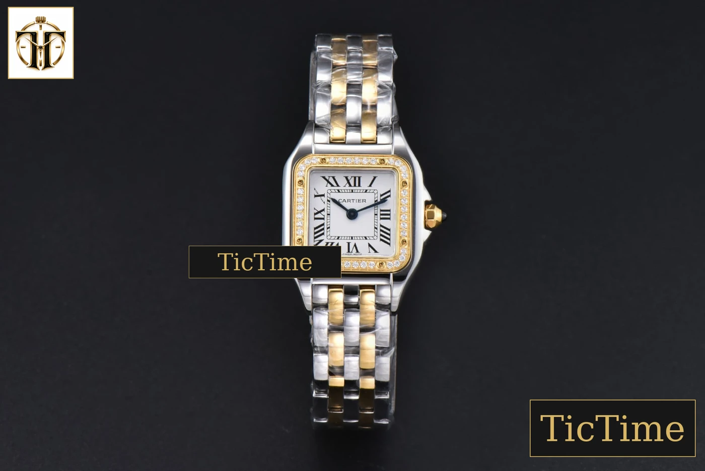 Vista frontal — Panthère 22mm AF SS/YG Diamond Bezel White Dial SS/YG Bracelet Ronda Quartz