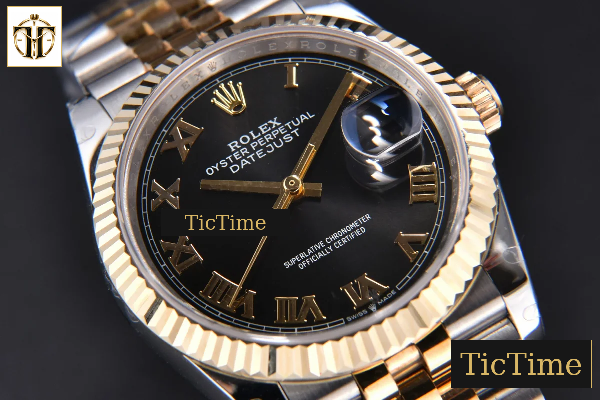 DateJust 904L 36mm GMF YG/SS Fluted Bezel Black Dial Roma Marker Jubilee Bracelet VR3235 — foto 13