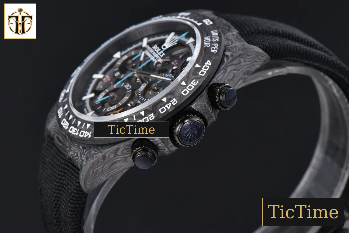 Daytona Montoya Carbon Fiber 40mm DIWF Skeleton Dial Blue Hand Black Nylon Strap 4130 — foto 12