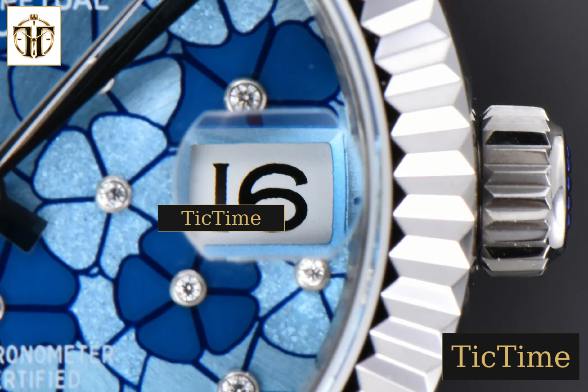 DateJust 904L Fluted Bezel 31mm GMF Blue Flowers Dial President Bracelet A2824 — foto 9