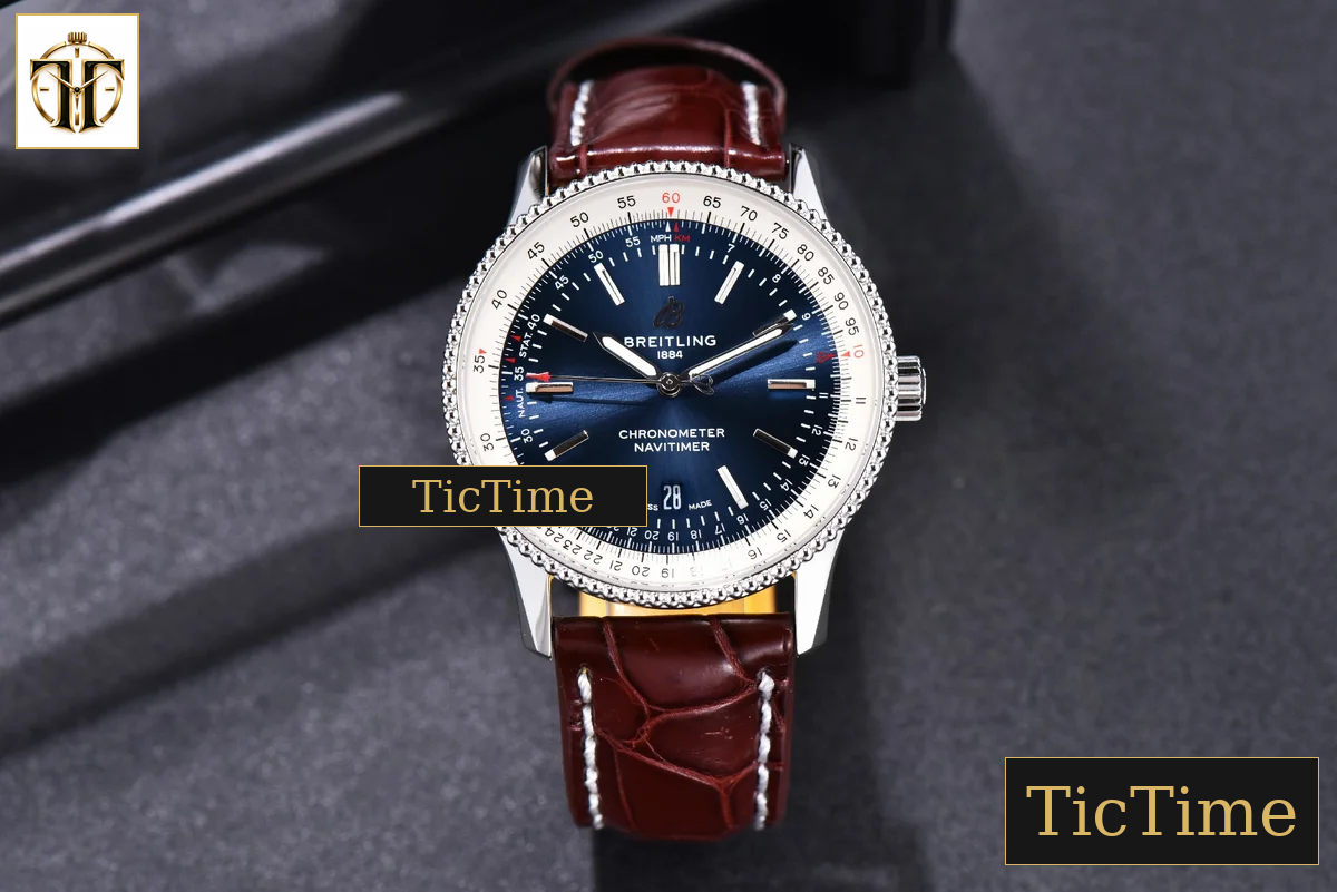 Navitimer 41mm TF SS Blue Dial White Bezel Brown Leather Strap A2824 — foto 2