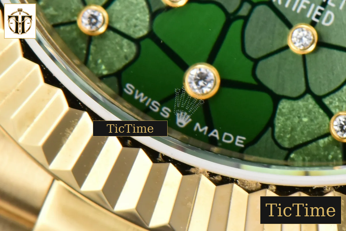 DateJust 904L 31mm GMF YG Fluted Bezel Green Flowers Dial President Bracelet A2824 — foto 9