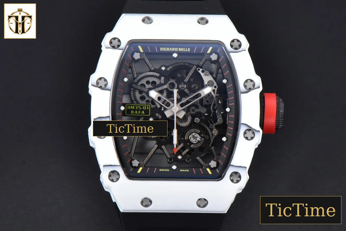 RM035-02 42mm T+F White Forged Carbon Skeleton Dial Red Crown Black Rubber Strap RMUL2 — foto 2
