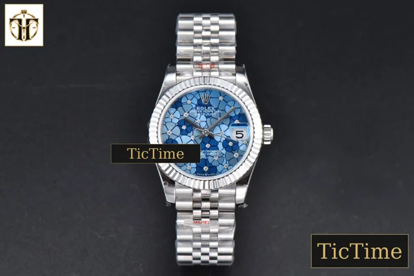 Foto frontal — DateJust 904L Fluted Bezel 31mm GMF Blue Flowers Dial Jubilee Bracelet A2824