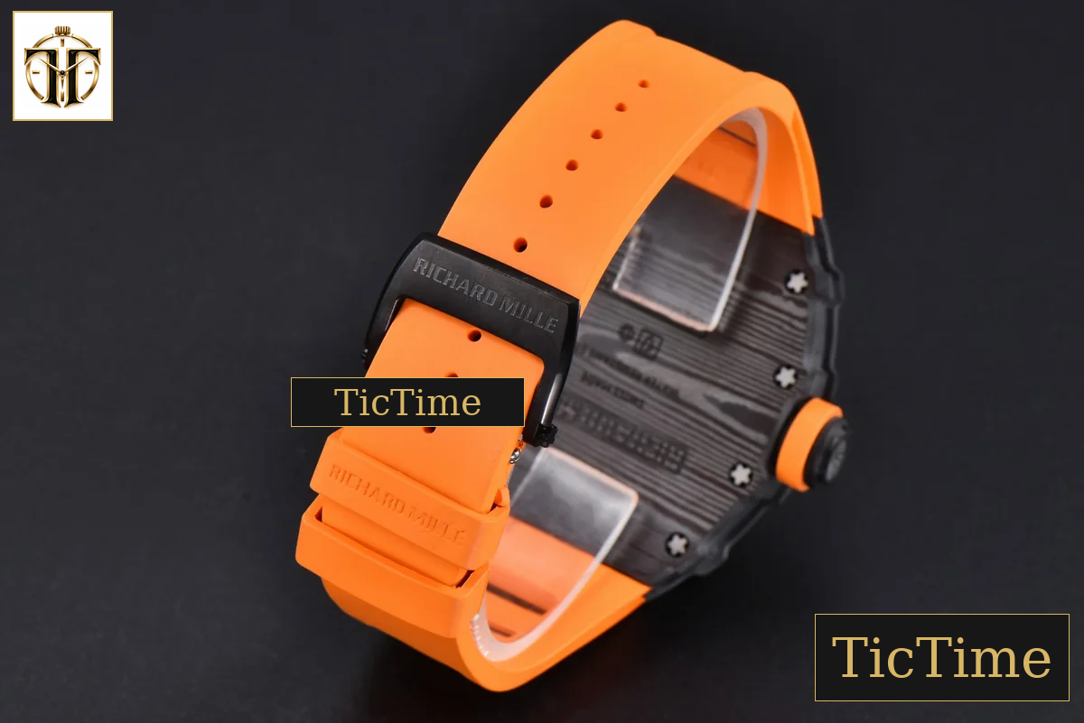 RM035-02 42mm T+F Black Forged Carbon Black Skeleton Dial Orange Crown Orange Rubber Strap RMUL2 — foto 18
