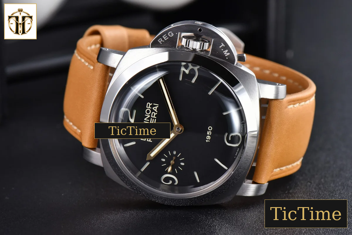 E Luminor 1950 PAM127 47mm XF Black Dial Brown Leather Strap A6497 — foto 10