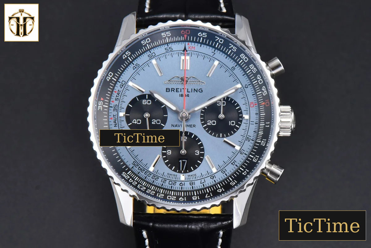 Navitimer B01 43mm BLSF Ice Blue Dial Black Subdial Black Leather Strap A7750 — foto 2