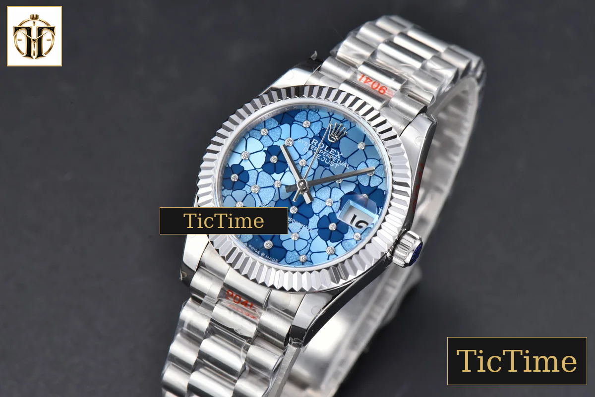 DateJust 904L Fluted Bezel 31mm GMF Blue Flowers Dial President Bracelet A2824 — foto 5
