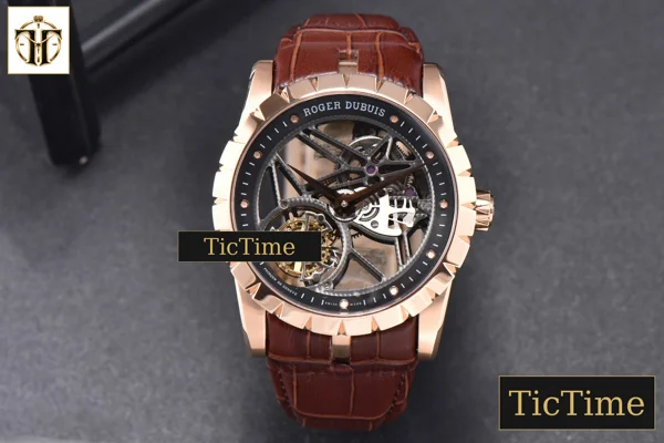 Foto frontal — Excalibur 45mm JBF RG Black Crown Skeleton Dial Brown Croc Leather Strap Tourbillon A2136