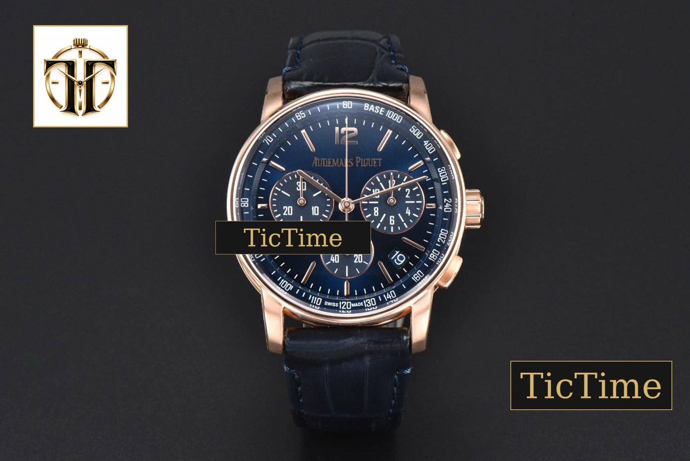 Vista frontal — Code 11.59 Chrono 26393 APSF RG Blue Dial Blue Leather Strap SA4401