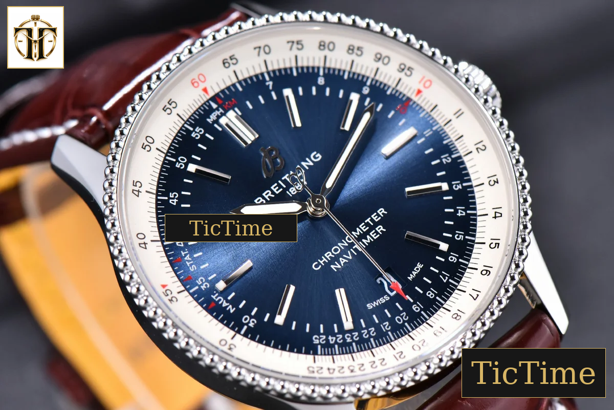 Navitimer 41mm TF SS Blue Dial White Bezel Brown Leather Strap A2824 — foto 8