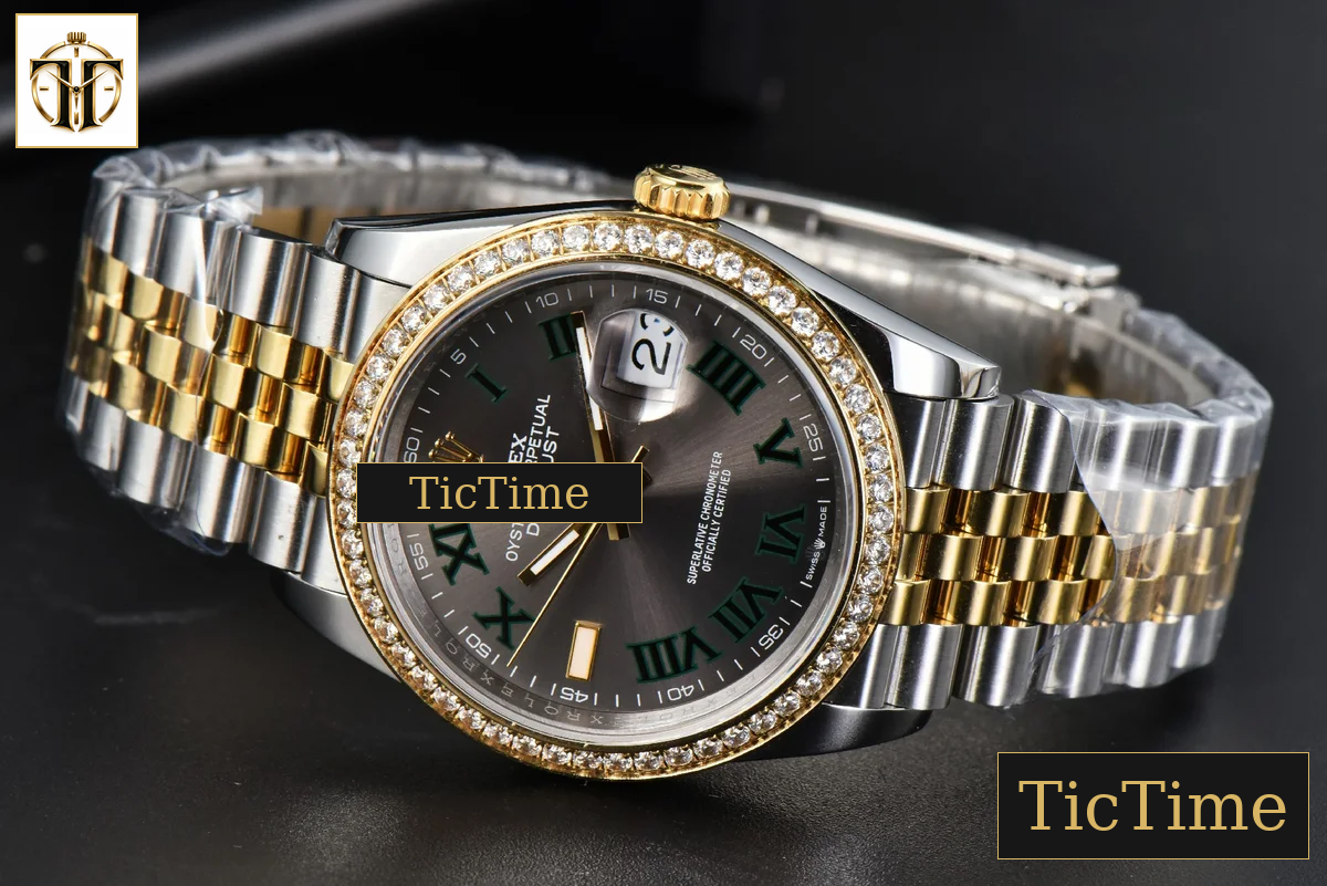 DateJust 36mm BPF YG/SS Diamond Wimbledon Gray Dial Green Marker Jubilee Bracelet A2824 — foto 16