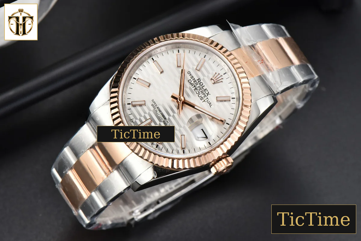 DateJust 36mm BPF RG/SS Fluted Bezel Silver Motif Dial Oyster Bracelet A2824 — foto 4