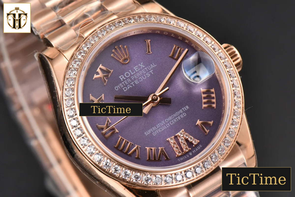 DateJust Ladies 904L 31mm WF RG Diamond Purple Dial Diamond Roma Marker Oyster Bracelet A2671 — foto 12