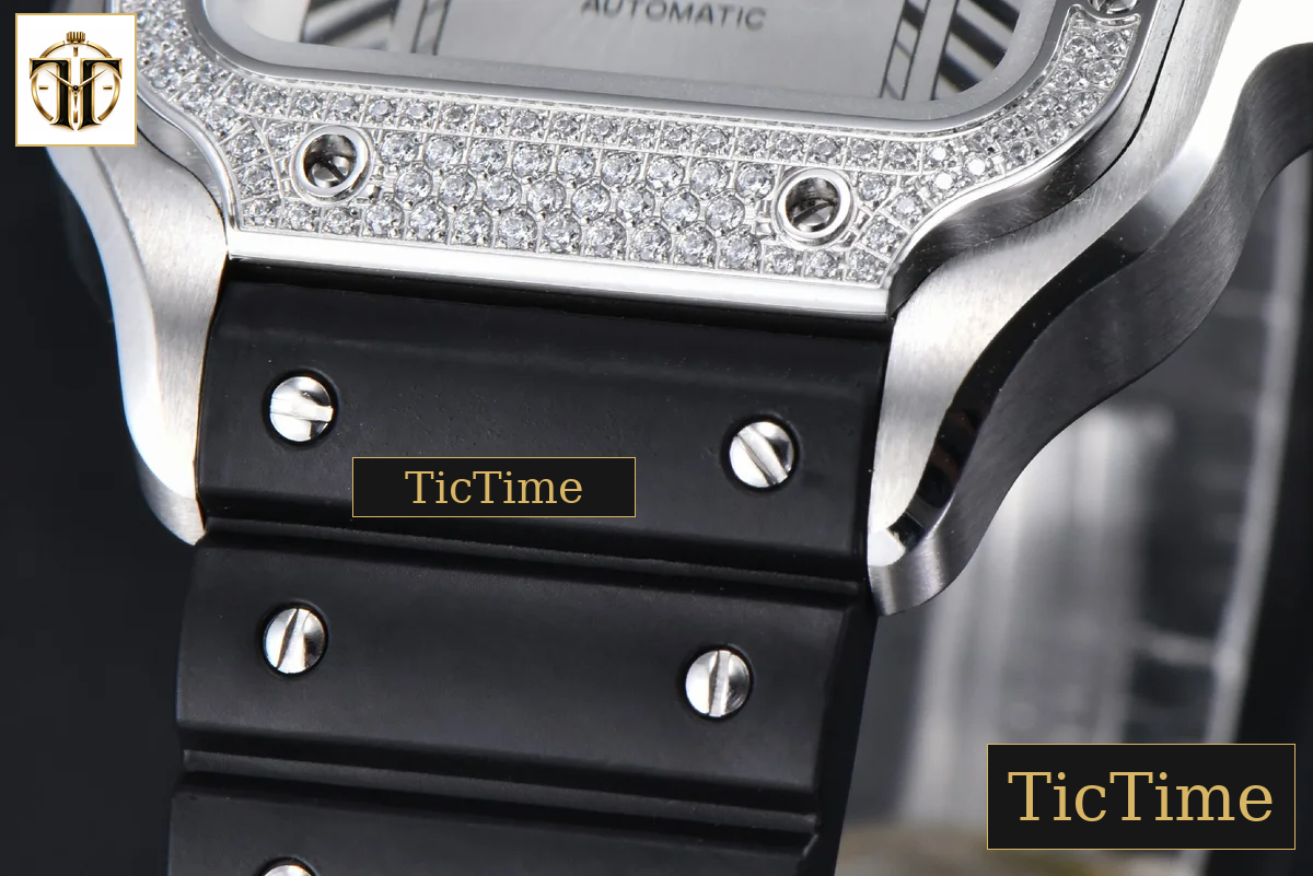 Santos de Cartier XL 40mm AF SS White Dial Diamond Bezel Black Rubber Strap Miyota 9015 — foto 8
