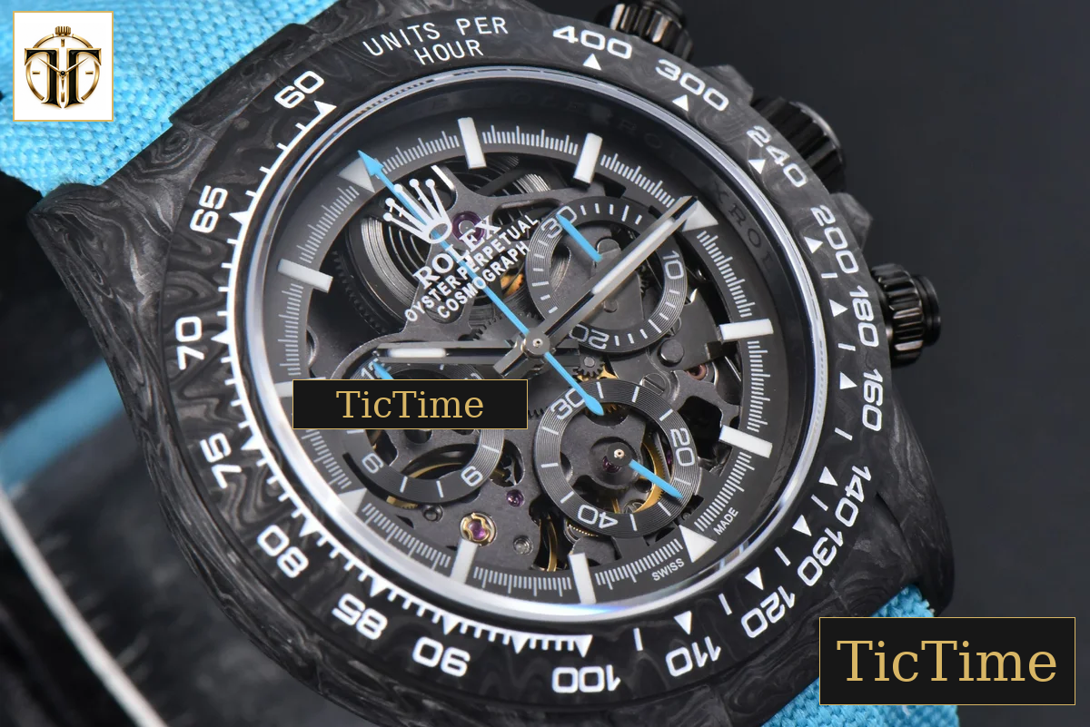 Daytona Montoya Carbon Fiber 40mm DIWF Skeleton Dial Blue Nylon Strap 4130 — foto 17