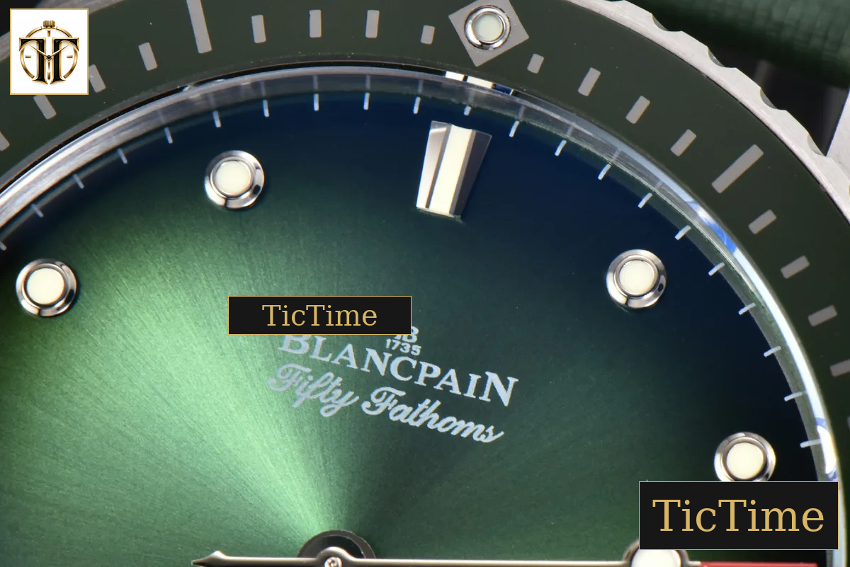 Fifty Fathoms Bathyscaphe 43mm GF Ceramic Green Dial Green Sail-Canvas Strap A1315 — foto 5
