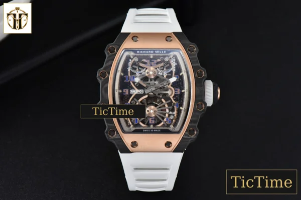 Foto frontal — Tourbillon Rose gold case white ceown white rubber strap RM012-01 RMF