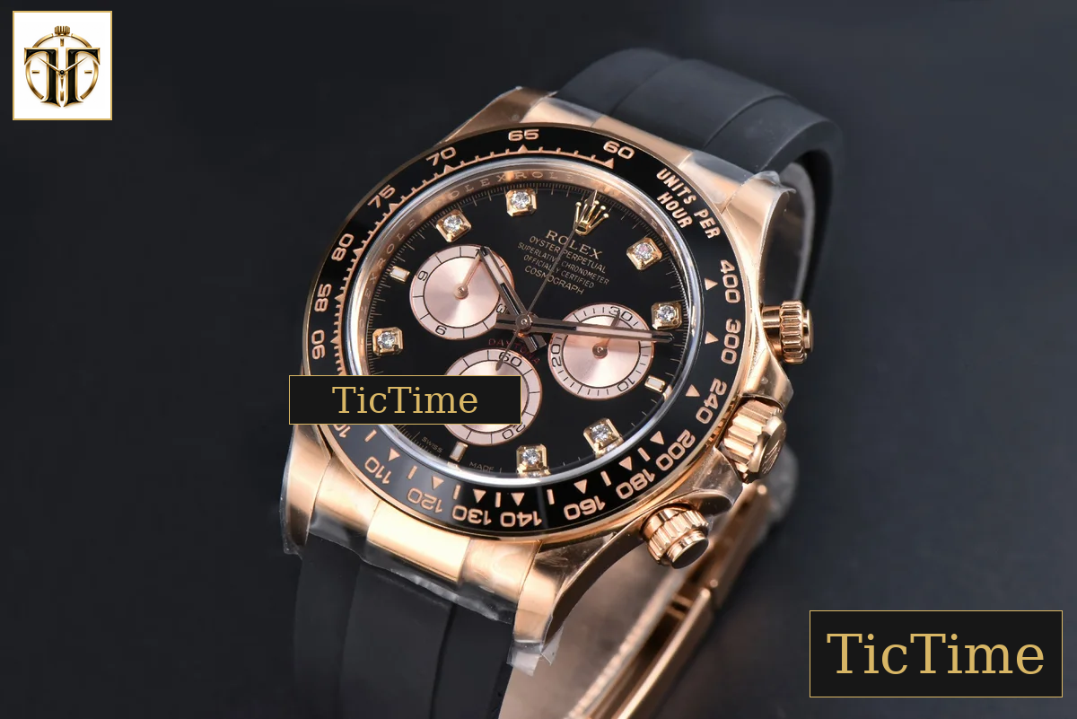 Daytona 126515 40mm Clean Factory RG Black Dial RG Subdial Diamond Marker Oysterflex Strap DD4131 — foto 4