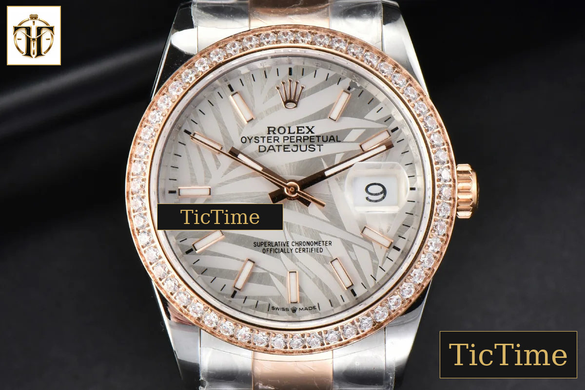 DateJust 36mm BPF RG/SS Diamond Bezel Silver Plam Dial Oyster Bracelet A2824 — foto 2