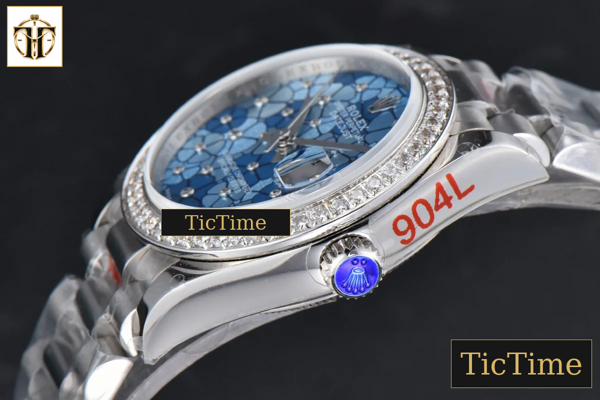 DateJust 904L 31mm GMF Diamond Bezel Blue Flowers Dial President Bracelet A2824 — foto 12