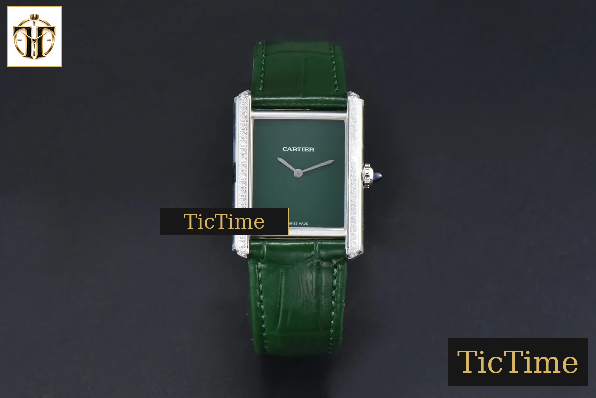 Tank Must Large 33.7×25.5mm K11F Diamond Bezel Green Dial Green Leather Strap Quartz — foto 2