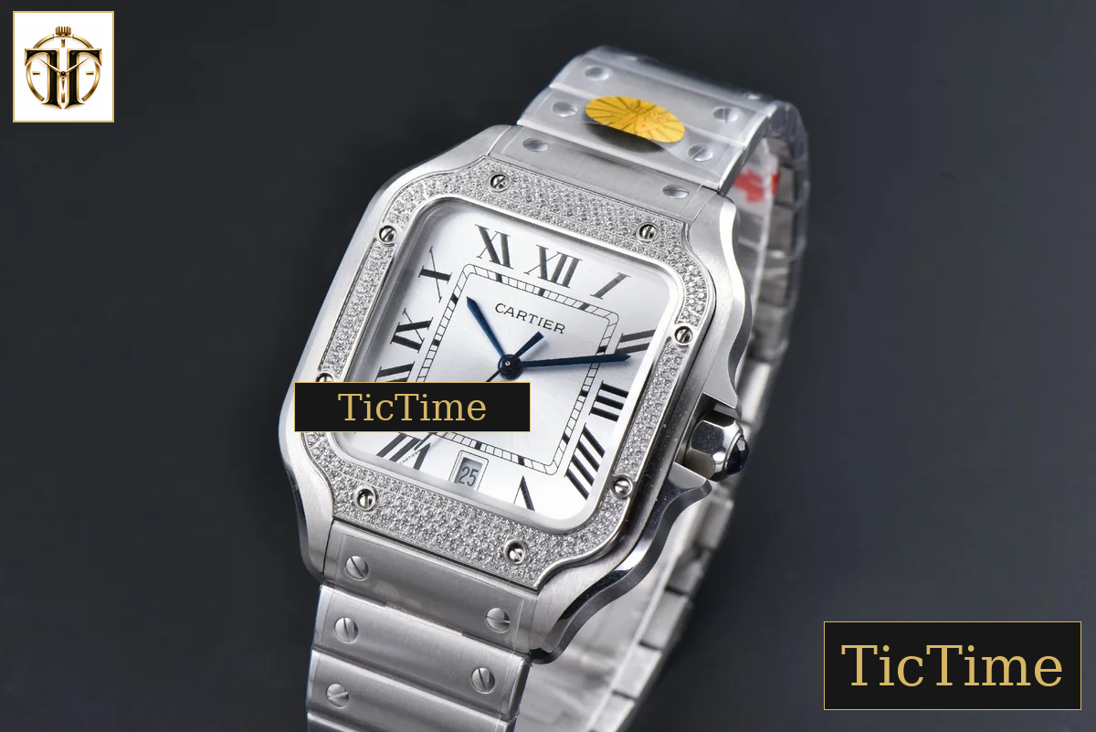 Santos de Cartier XL 40mm AF SS White Dial Diamond Bezel SS Bracelet Miyota 9015 — foto 4