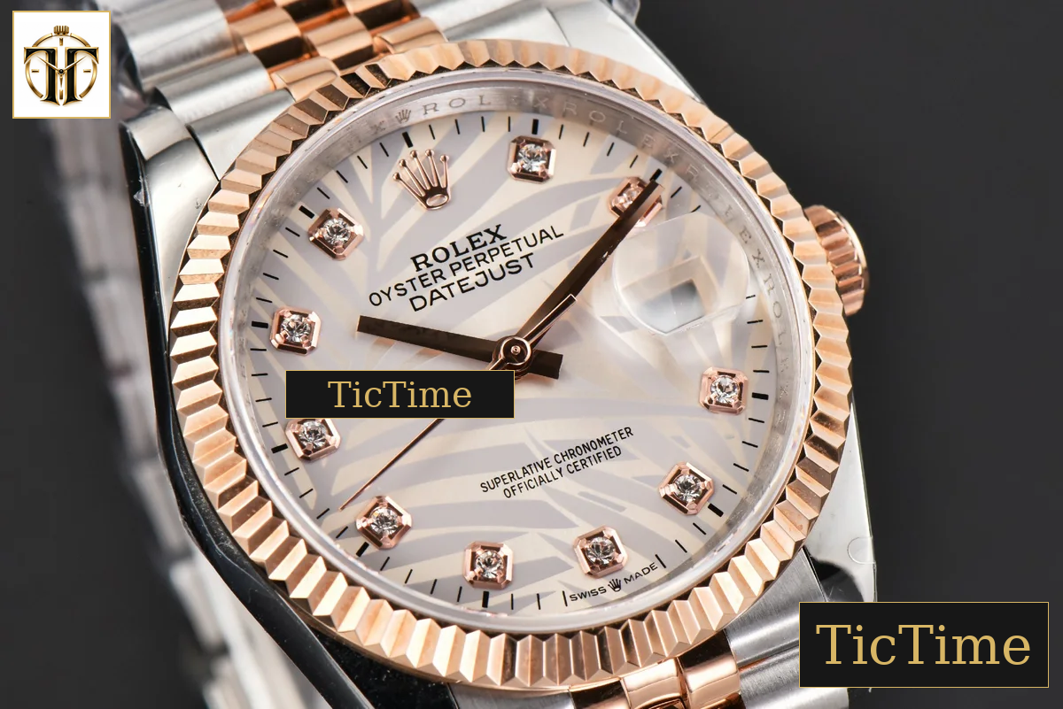 DateJust 36mm BPF RG/SS Fluted Silver Plam Dial Diamond Marker Jubilee Bracelet 2824 — foto 12