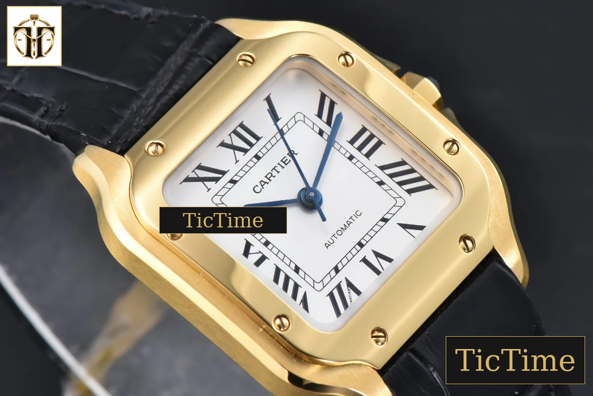 Santos de Cartier Medium 35mm AF YG White Dial Black Leather Strap Miyota 9015 — foto 10