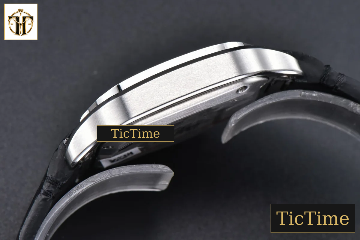Santos de Cartier Medium 35mm AF SS White Dial Diamond Bezel Black Leather Strap Miyota 9015 — foto 13