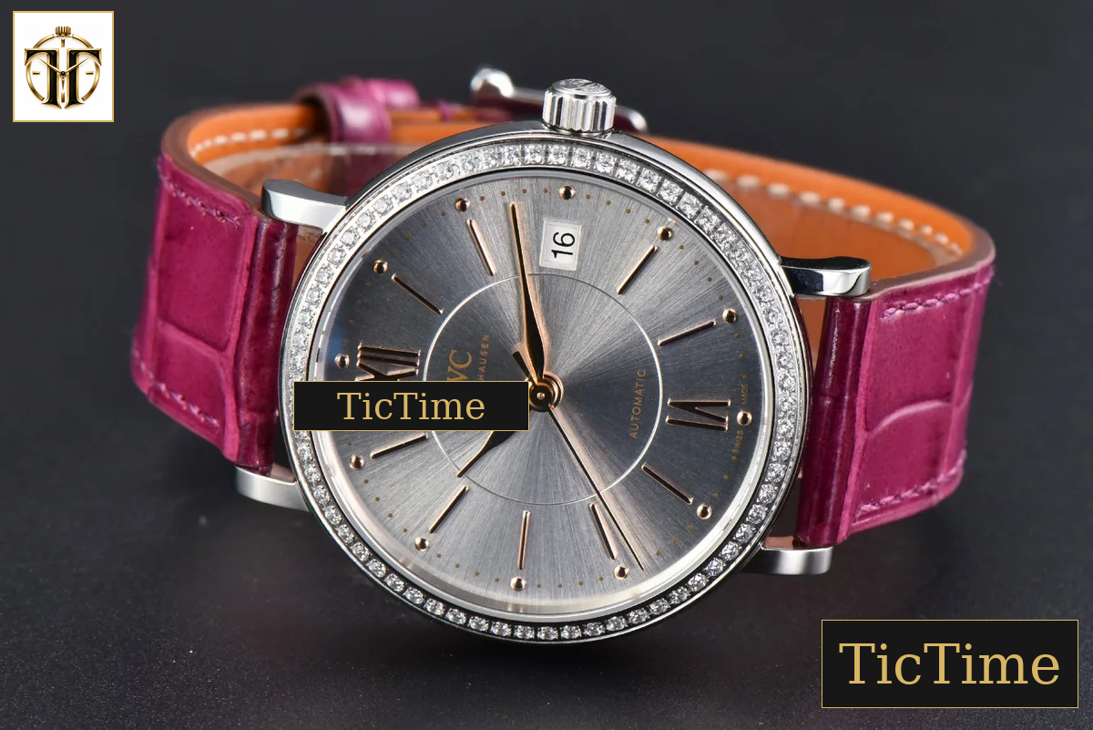 Portofino 37mm V7F Diamond Silver Dial RG Marker Pink Leather Strap A2892 — foto 13
