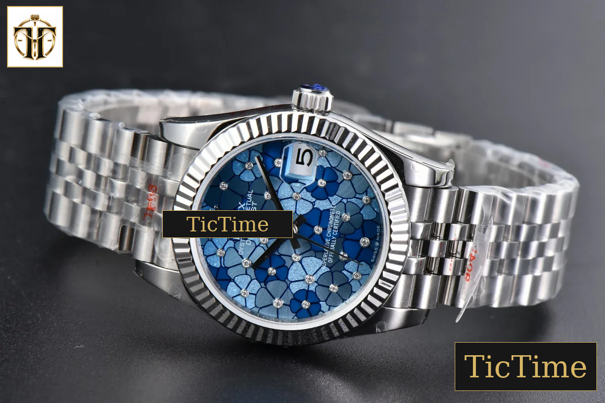 DateJust 904L Fluted Bezel 31mm GMF Blue Flowers Dial Jubilee Bracelet A2824 — foto 16