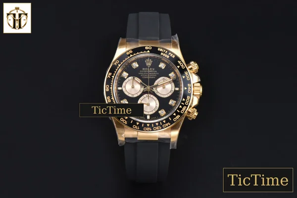 Foto frontal — Daytona 126518 40mm Clean Factory YG Black Dial YG Subdial Diamond Marker Oysterflex Strap DD4131