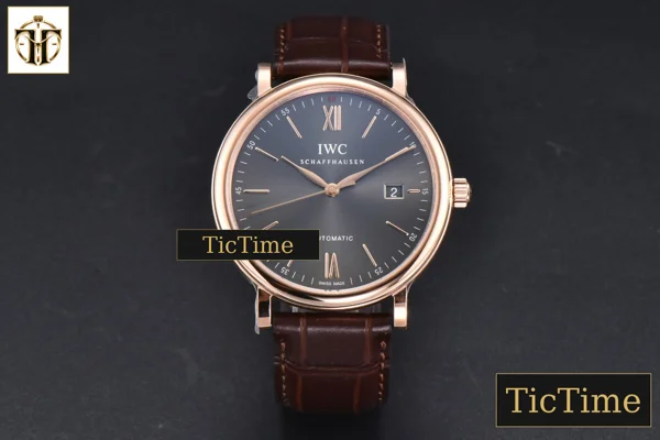 Foto frontal — Portofino 40mm V7F RG Gray Dial RG Marker Brown Leather Strap A2892