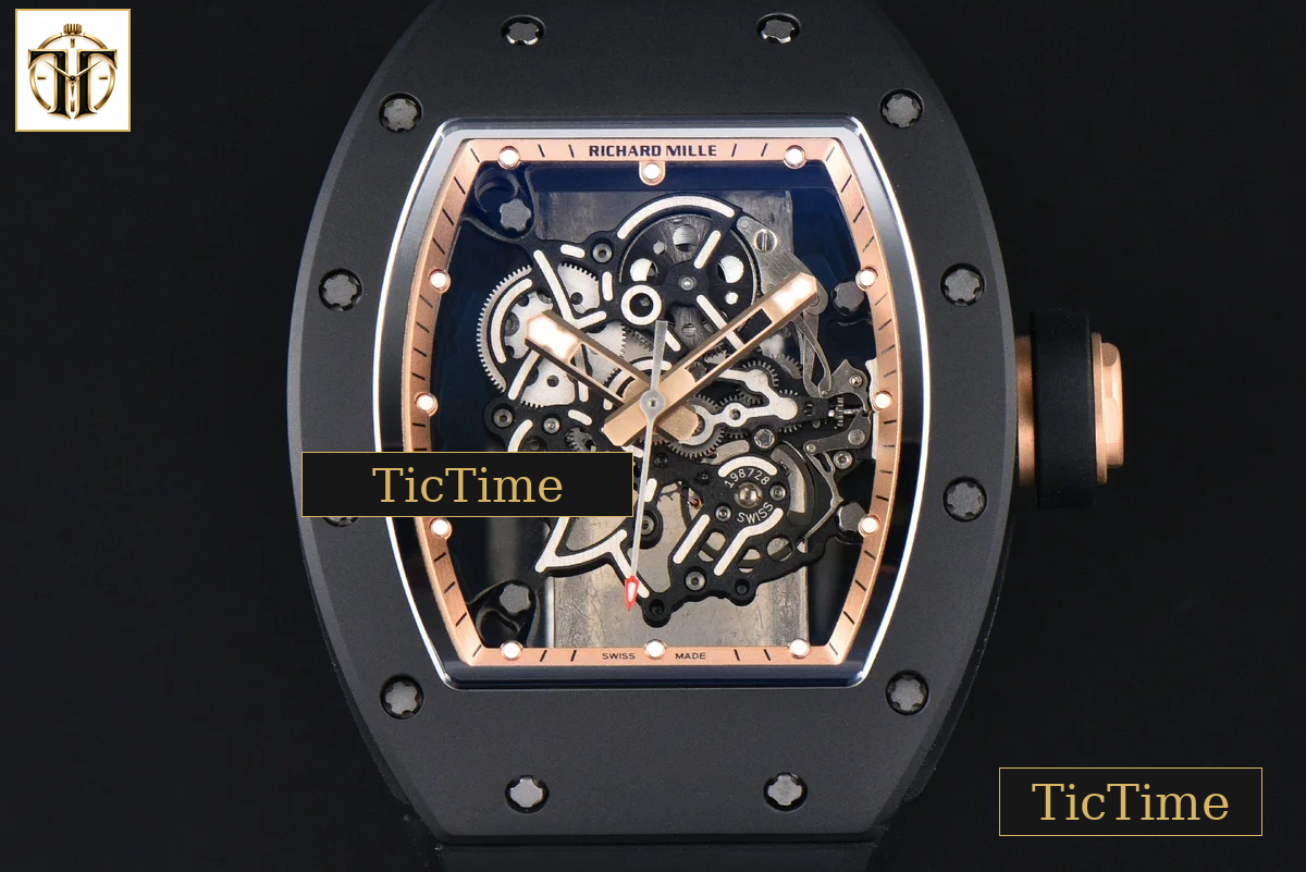 RM055 42.7mm ZF Ceramic Black Bezel Gold Skeleton Dial Black Crown Black Rubber Strap RMUL2 — foto 5