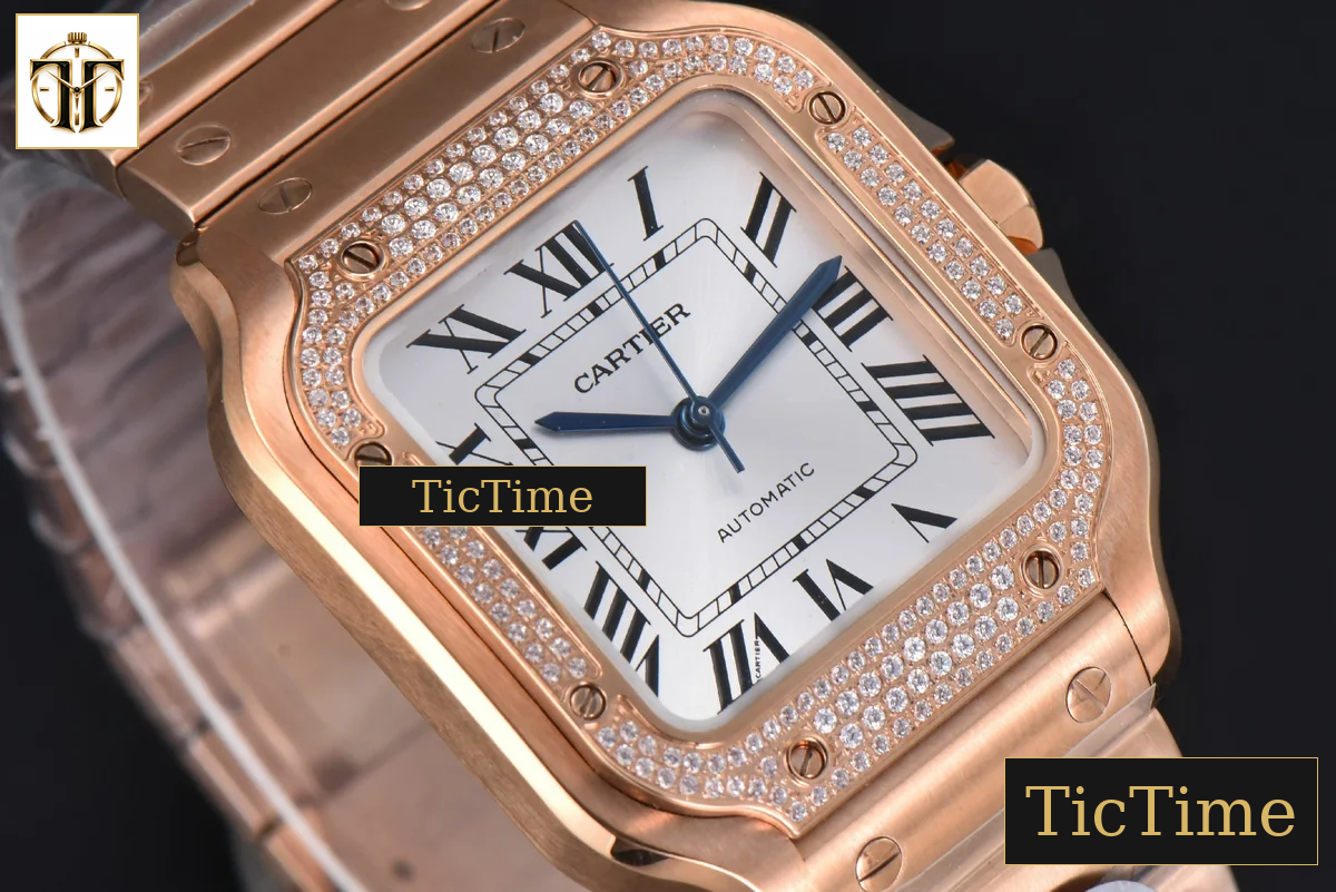 Santos de Cartier Medium 35mm BVF RG Diamond Bezel White Dial RG Bracelet Miyota 9039 — foto 13