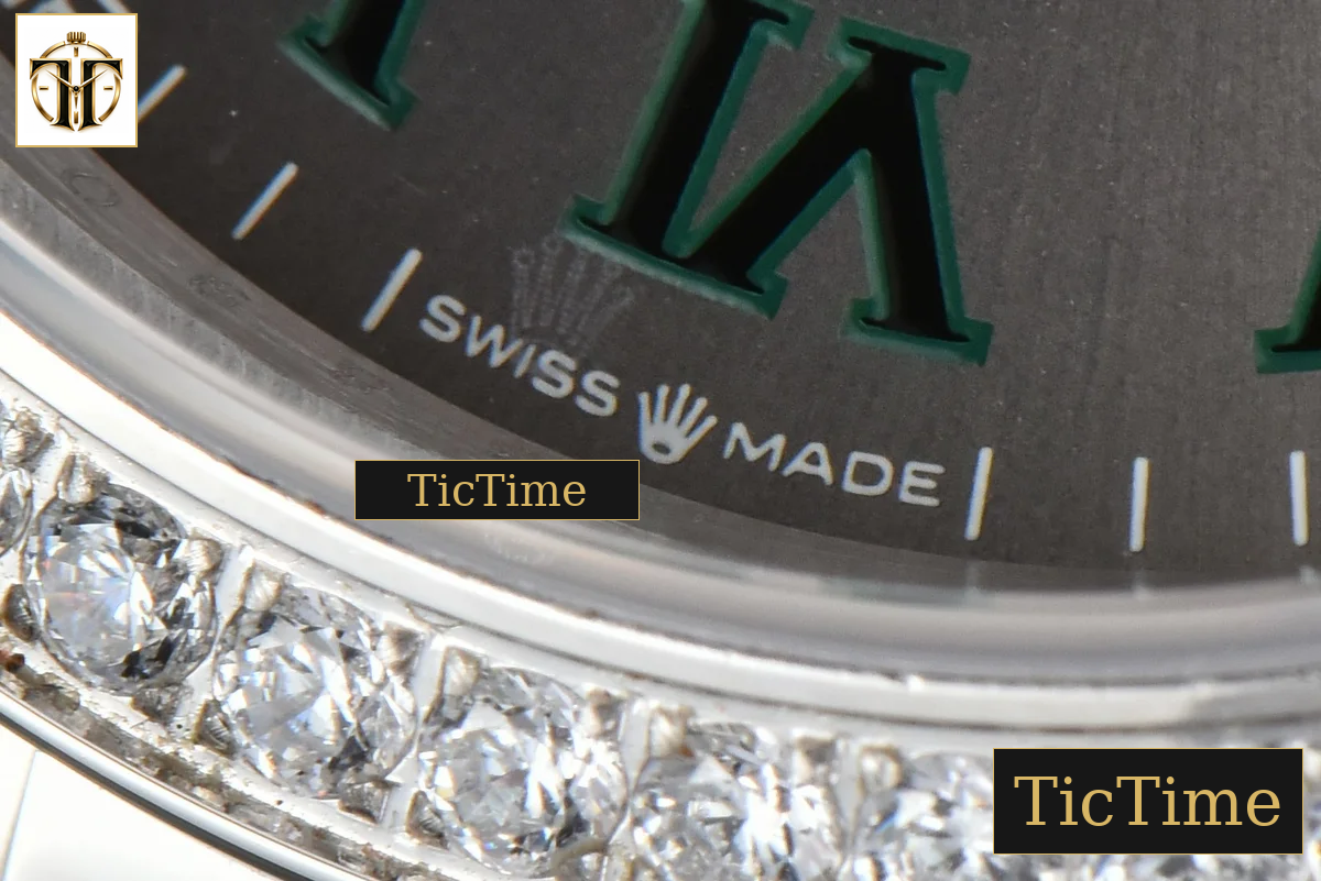 DateJust 36mm BPF Diamond Wimbledon Gray Dial Green Roma Marker Oyster Bracelet A2824 — foto 8