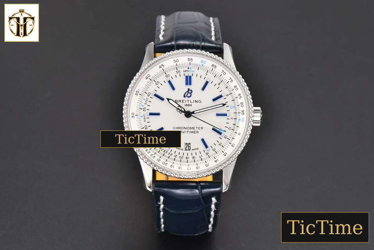 Navitimer 41mm TF White Dial Black Leather Strap 2824 — foto 3