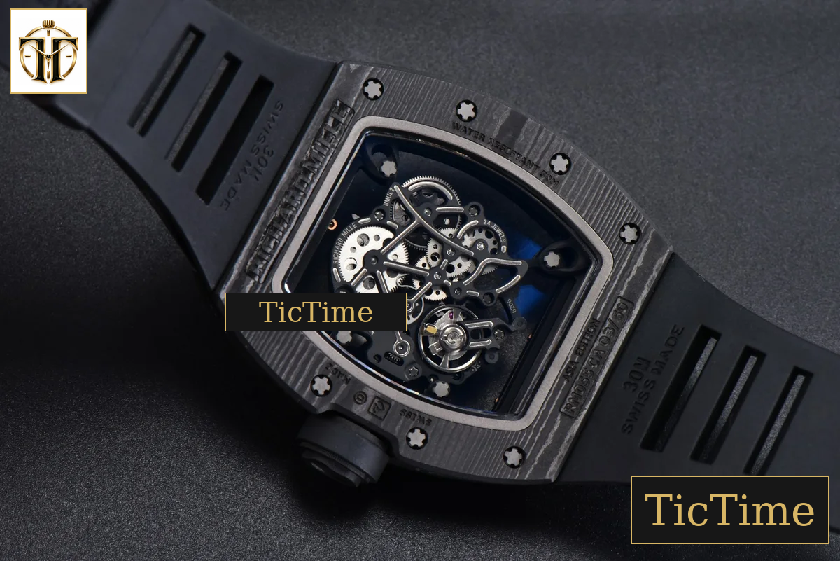 NTPT RM055 42.7mm APSF Gold Skeleton Dial Black Bezel Black Crown Black Rubber Strap RMUL2 — foto 17