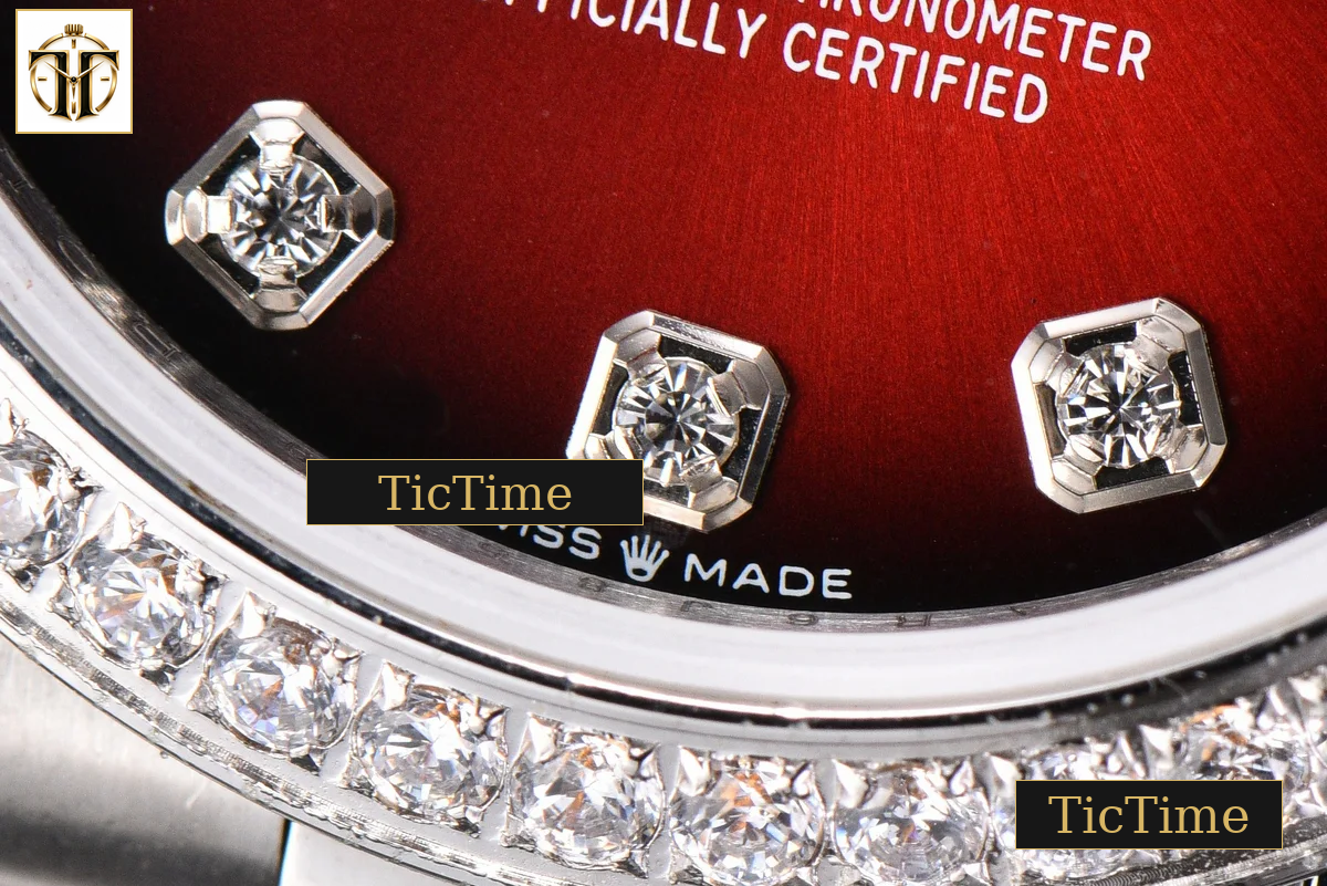 DateJust 904L 31mm GMF Diamond Bezel Red Dial Diamond Marker SS Jubilee Bracelet A2824 — foto 9